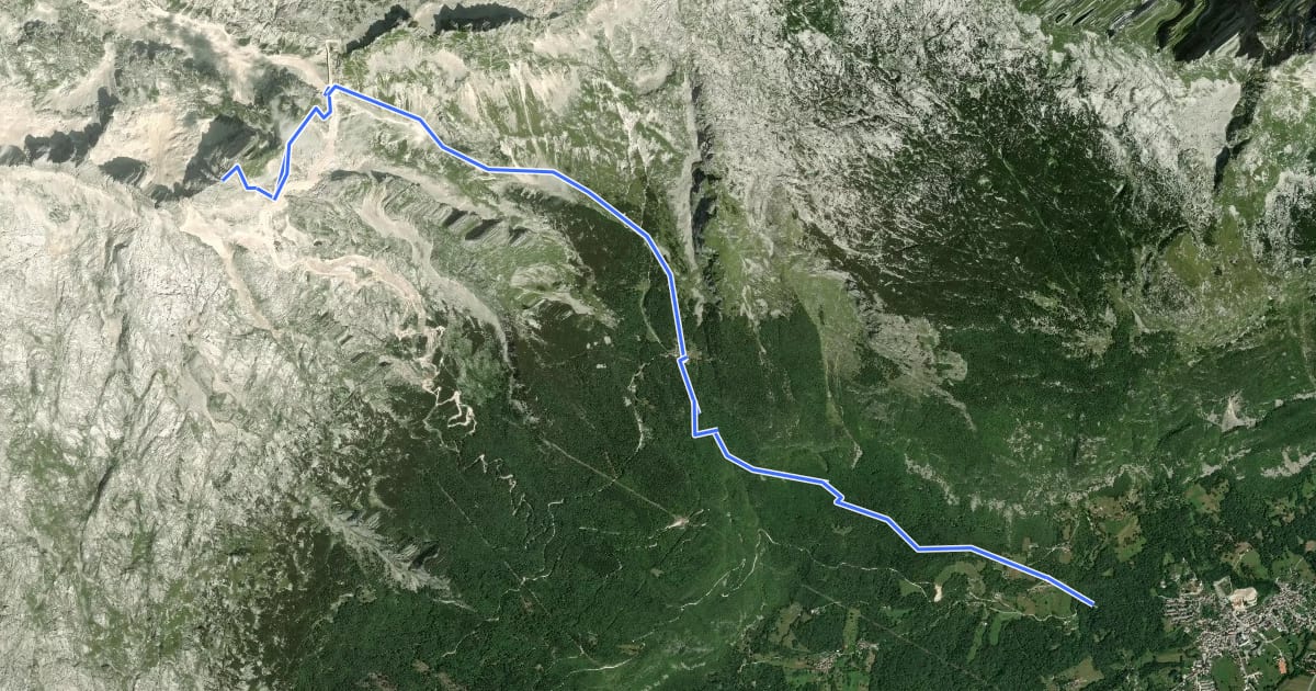 Маршрут Bovec - Krnica - Prestreljenik на спутниковом снимке