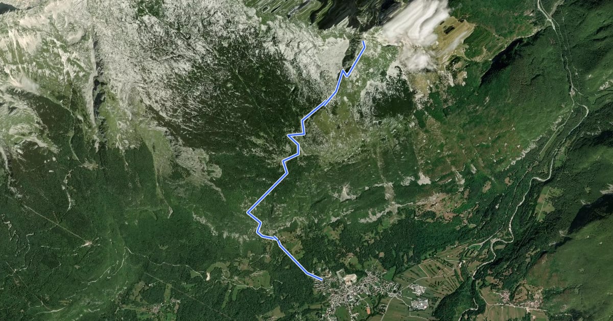 Маршрут Bovec - Čukla - Rombon на спутниковом снимке