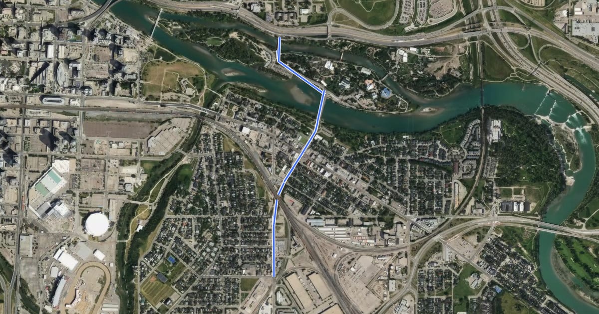 Маршрут Bow River - Inglewood Connection на спутниковом снимке
