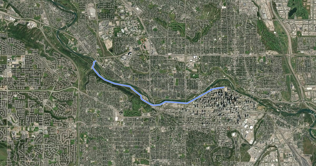 Маршрут Bow River Valley Pathway на спутниковом снимке