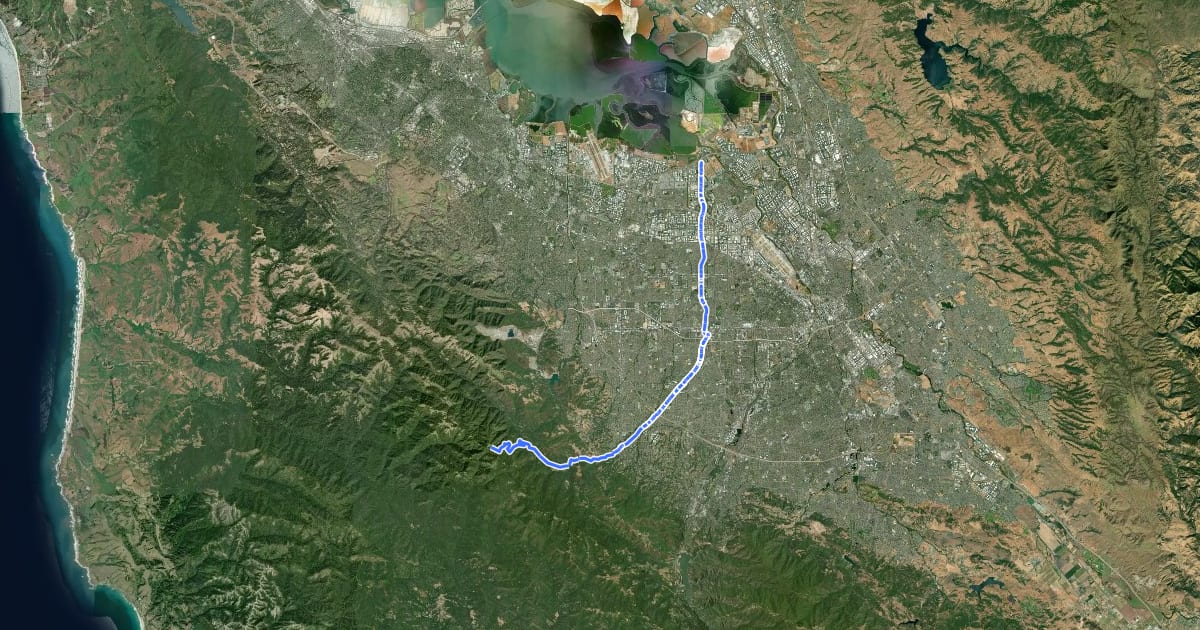 Маршрут Bowers/Keily/Saratoga Corridor на спутниковом снимке