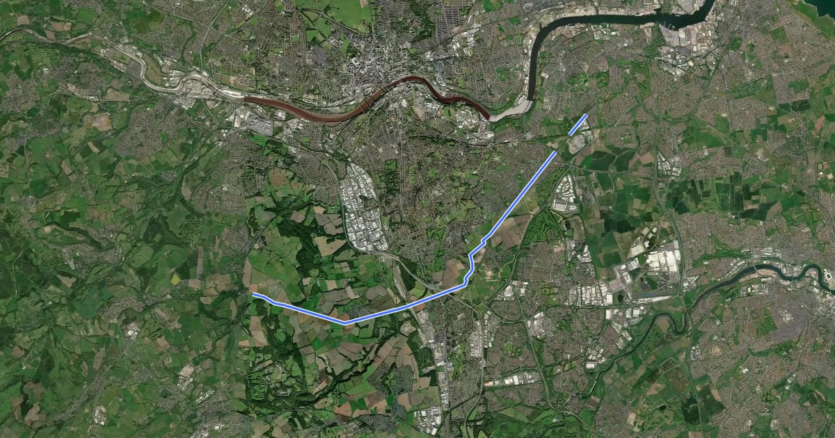 Маршрут Bowes Railway Path на спутниковом снимке