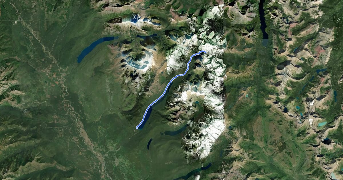 Маршрут Bowman Lake Trail на спутниковом снимке