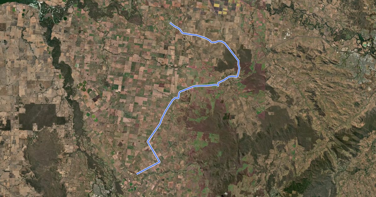 Маршрут Bowser-Wagunya Preferred Route на спутниковом снимке
