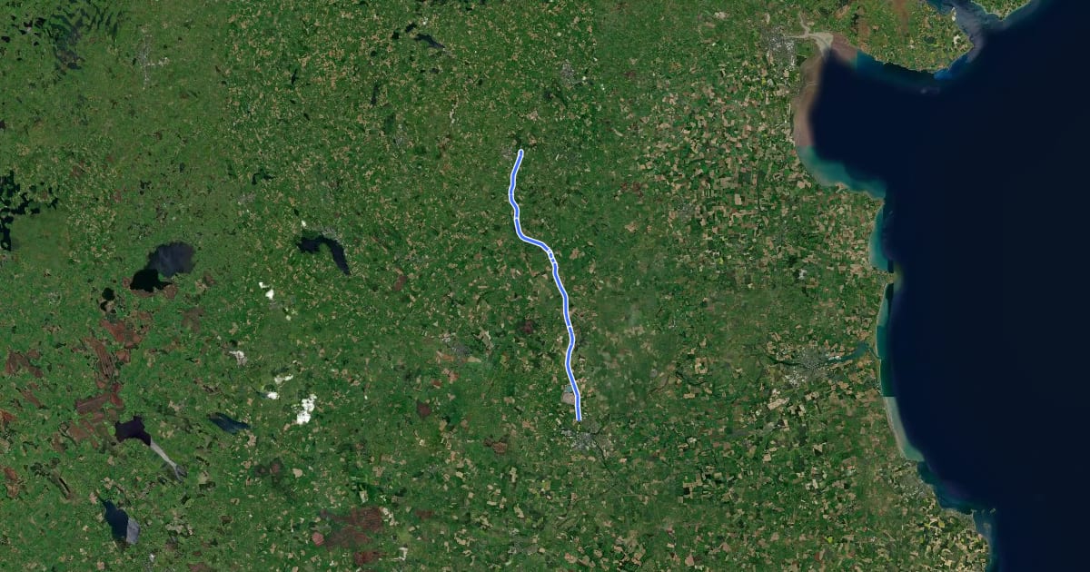 Маршрут Boyne Valley to Lakelands Greenway на спутниковом снимке