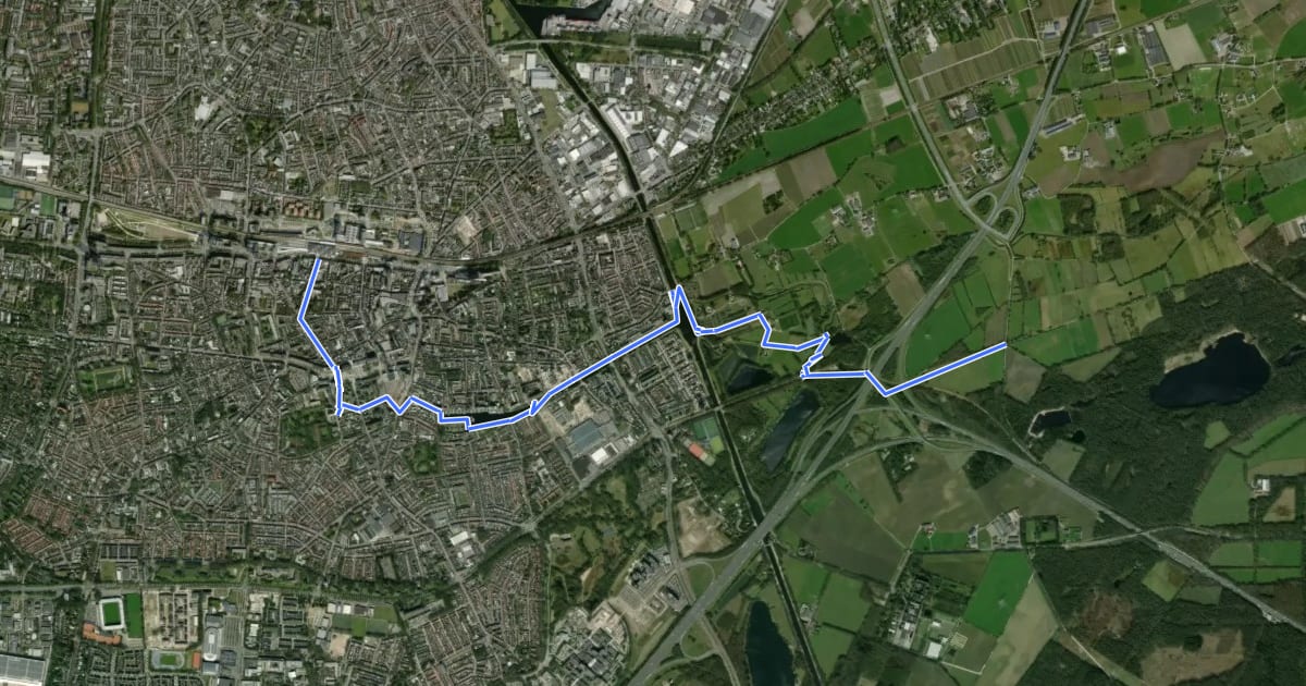 Маршрут Brabants Vennenpad - Aanlooproute Tilburg на спутниковом снимке