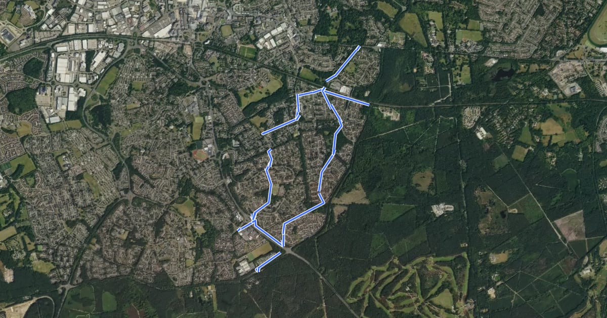 Маршрут Bracknell Forest Blue Route на спутниковом снимке