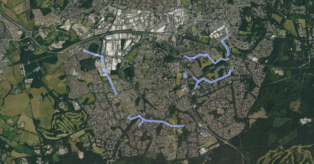 Маршрут Bracknell Useful Cycle Routes на спутниковом снимке