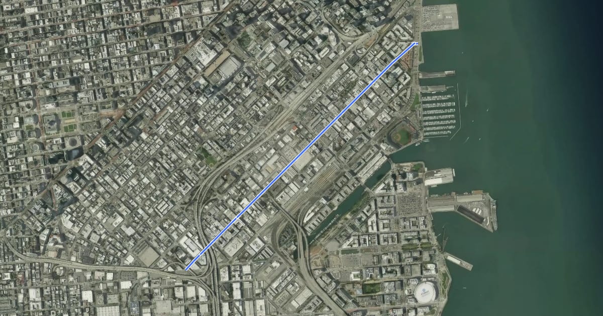 Маршрут Brannan Street Bike Route на спутниковом снимке