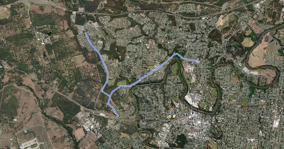 Маршрут Brassall Bikeway на спутниковом снимке