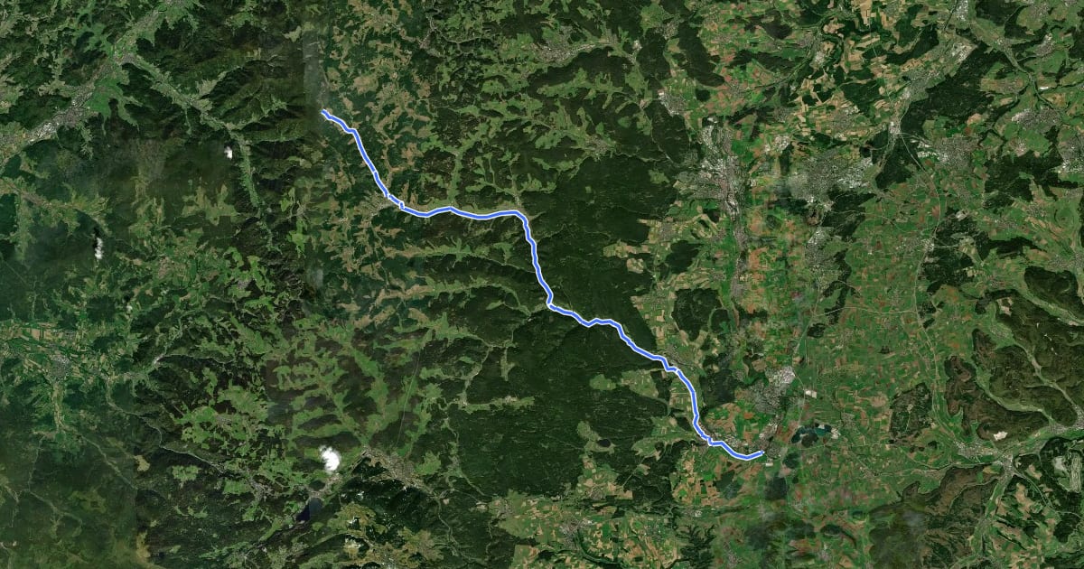 Маршрут Bregtalradweg на спутниковом снимке