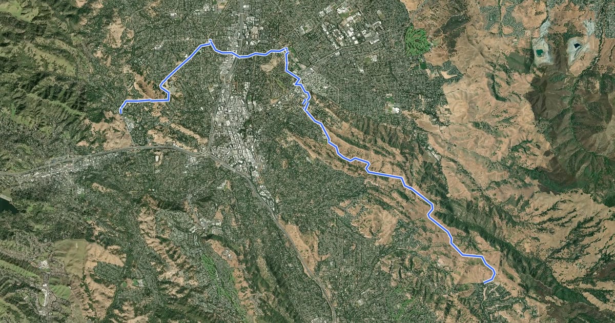 Маршрут Briones to Mt. Diablo Regional Trail на спутниковом снимке