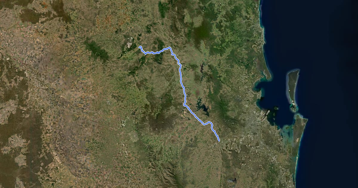 Маршрут Brisbane Valley Rail Trail на спутниковом снимке