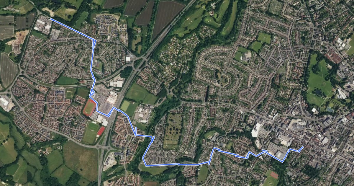 Маршрут Broadbridge Heath to Horsham на спутниковом снимке