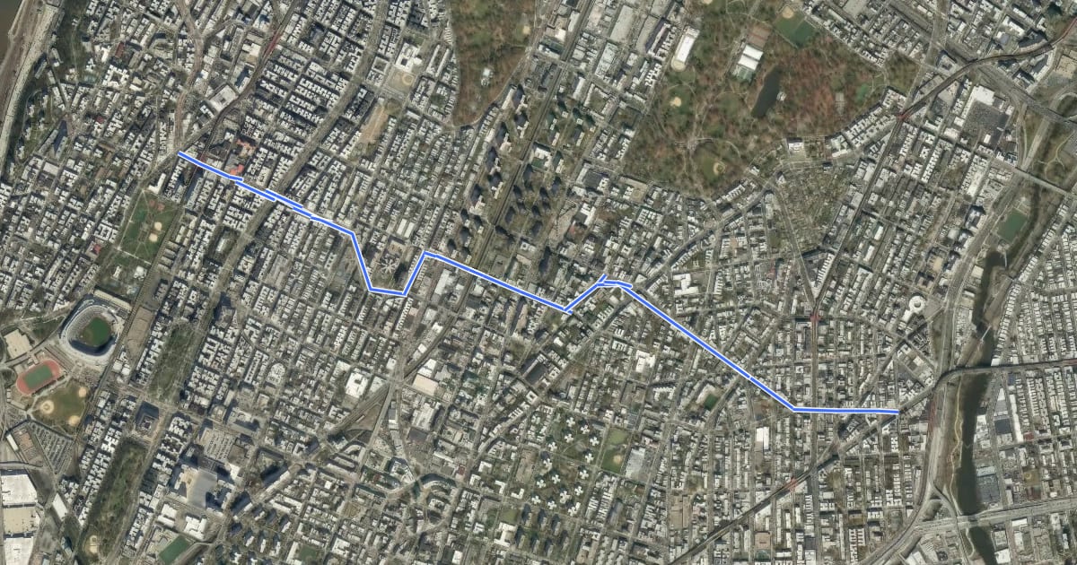 Маршрут Bronx Crosstown на спутниковом снимке