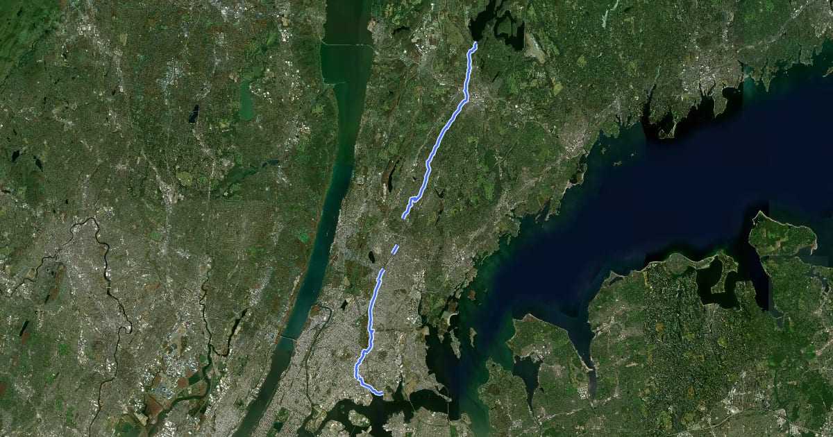 Маршрут Bronx River Greenway на спутниковом снимке