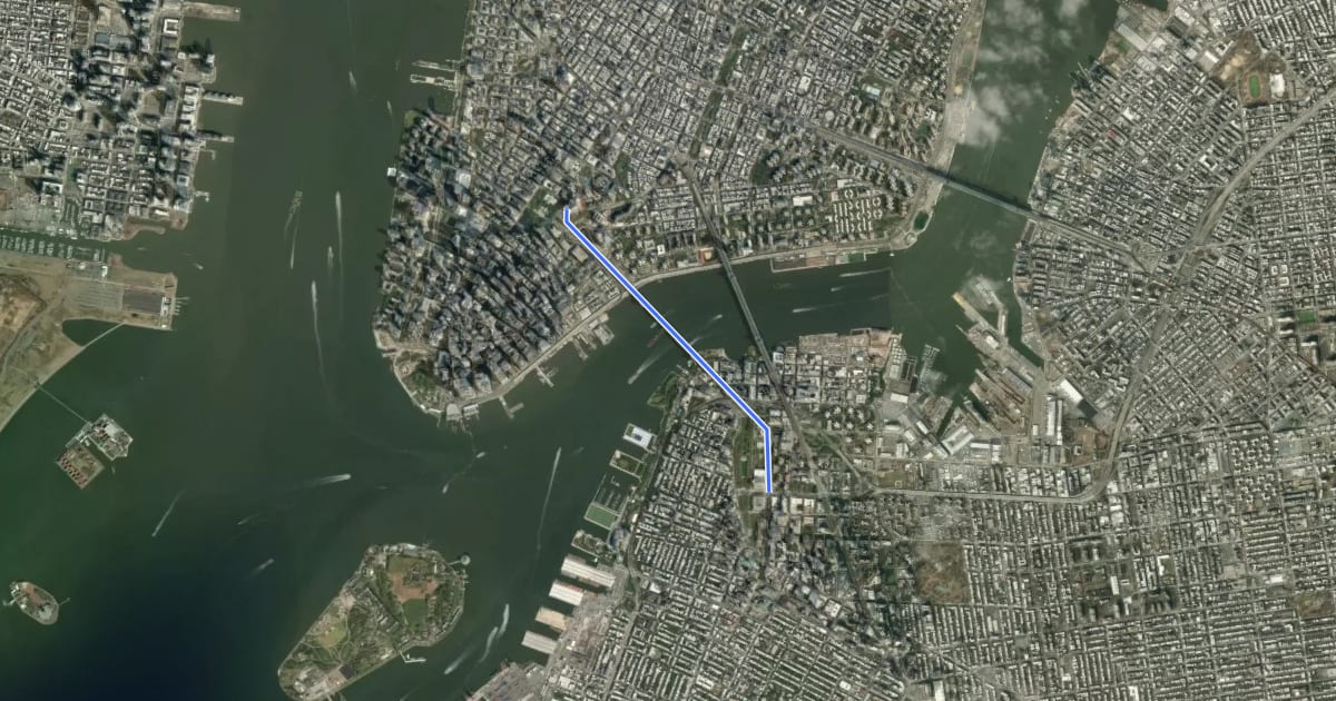 Маршрут Brooklyn Bridge на спутниковом снимке