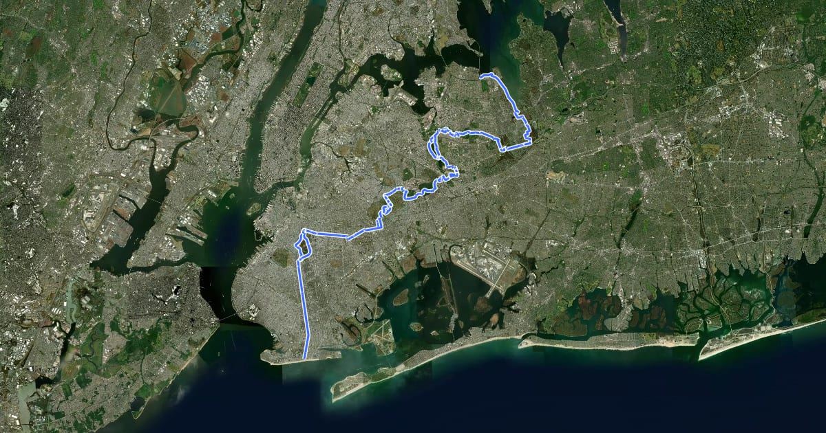 Маршрут Brooklyn-Queens Greenway на спутниковом снимке