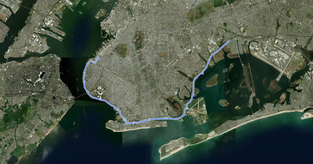 Маршрут Brooklyn Waterfront Greenway на спутниковом снимке