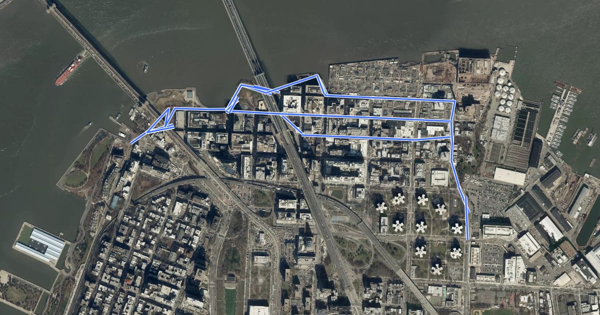 Маршрут Brooklyn Waterfront Greenway—DUMBO на спутниковом снимке