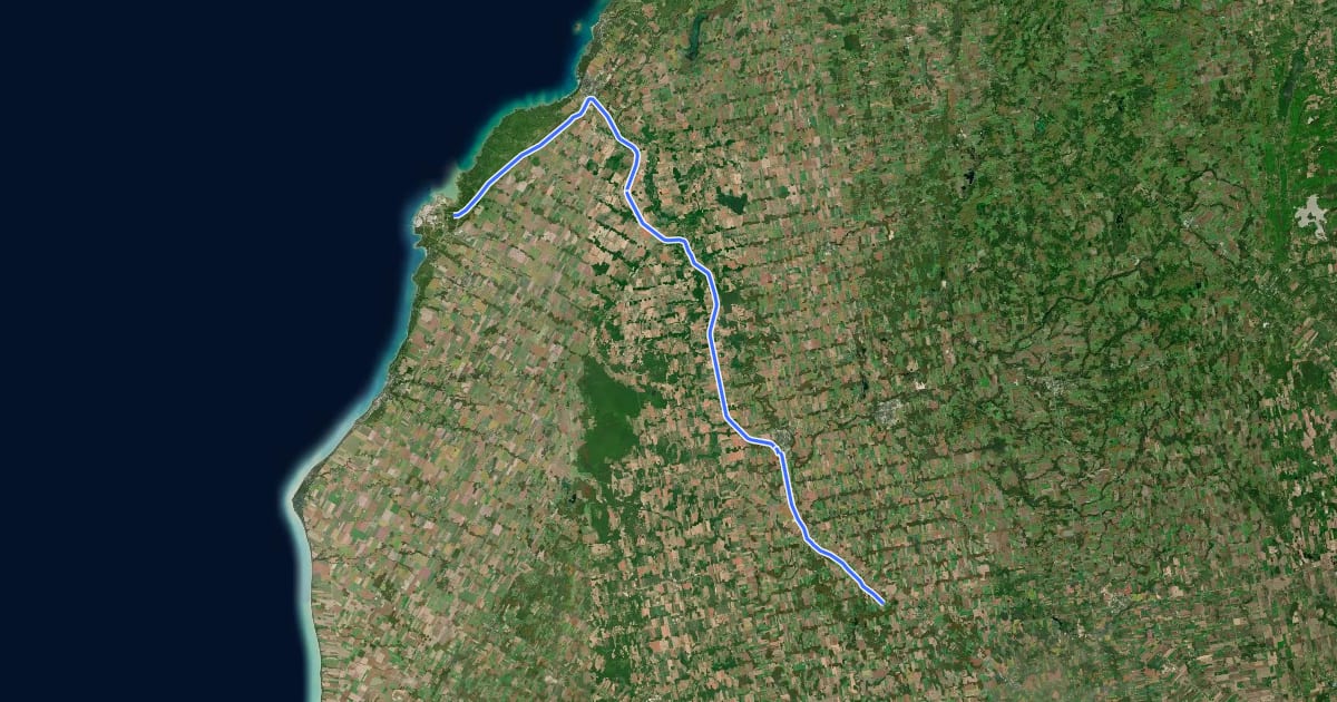 Маршрут Bruce County Rail Trail на спутниковом снимке