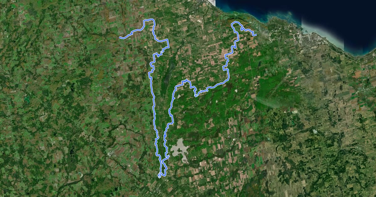 Маршрут Bruce Trail - Beaver Valley section на спутниковом снимке