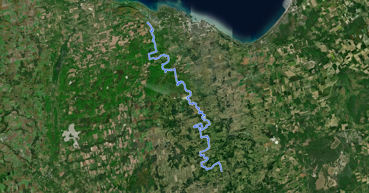 Маршрут Bruce Trail - Blue Mountains section на спутниковом снимке