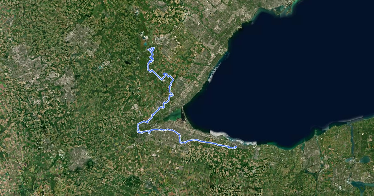 Маршрут Bruce Trail - Iroquoia section на спутниковом снимке