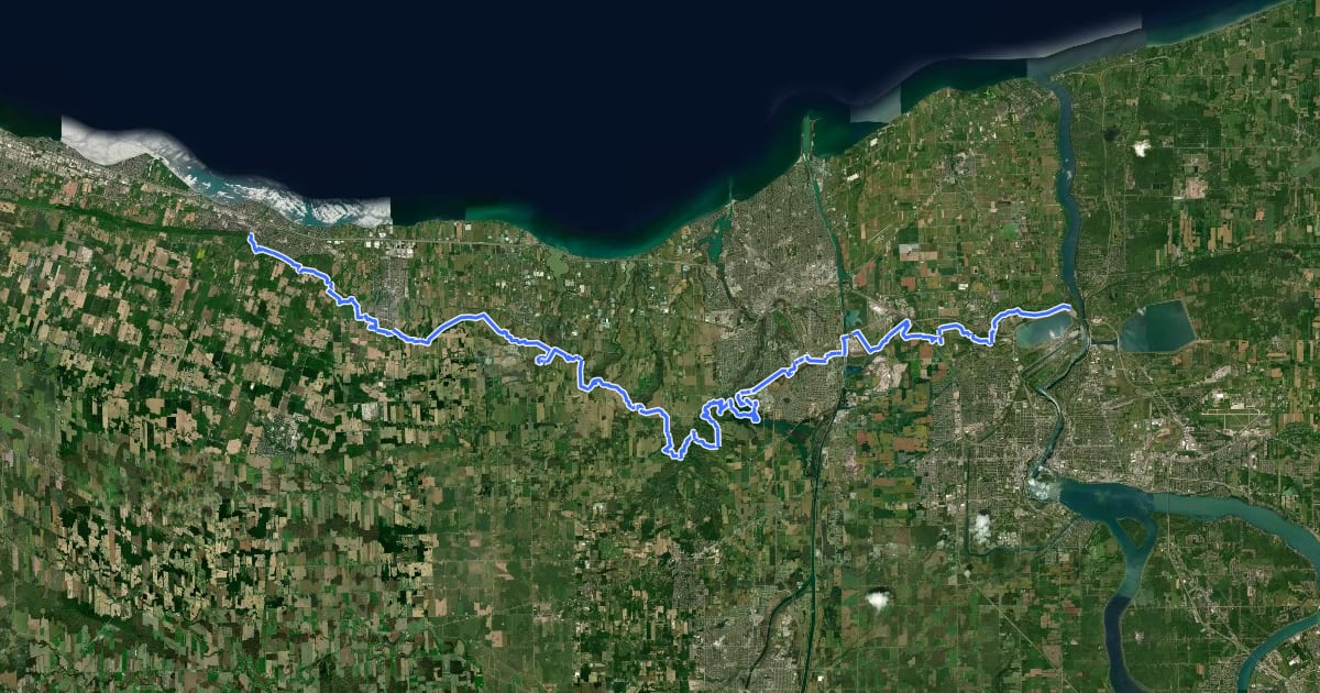 Маршрут Bruce Trail - Niagara section на спутниковом снимке