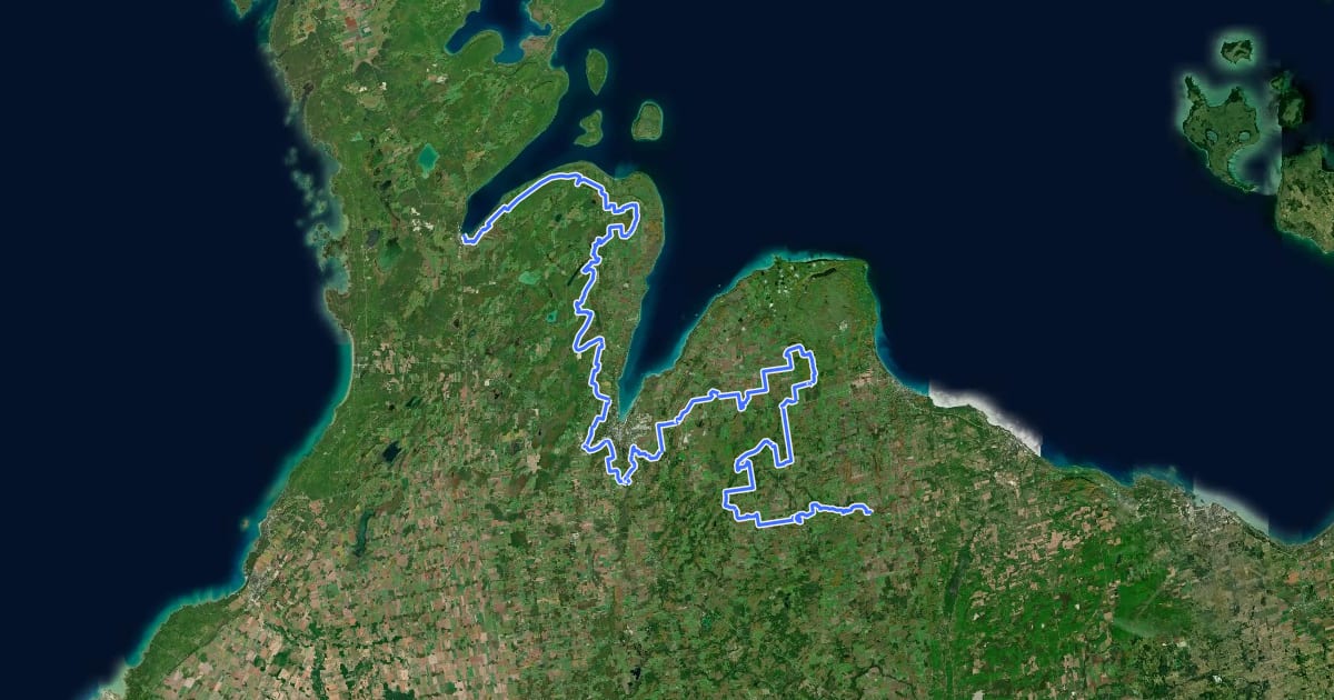 Маршрут Bruce Trail - Sydenham section на спутниковом снимке