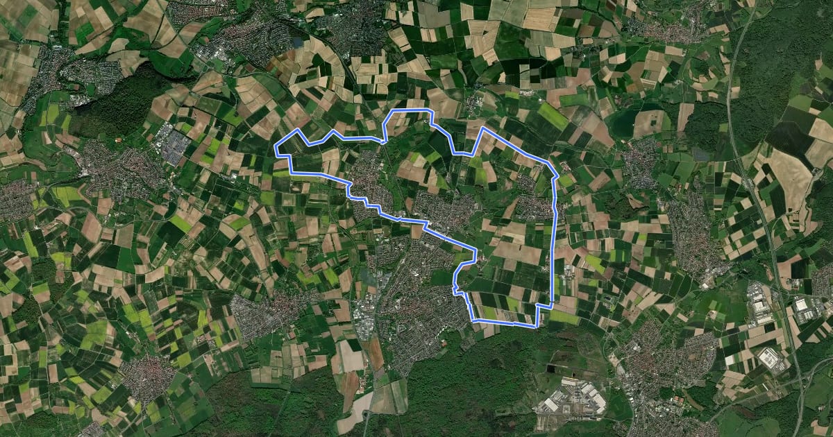 Маршрут Bruchköbel Wanderweg 1 на спутниковом снимке