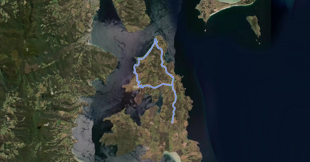 Маршрут Bruny Island North на спутниковом снимке