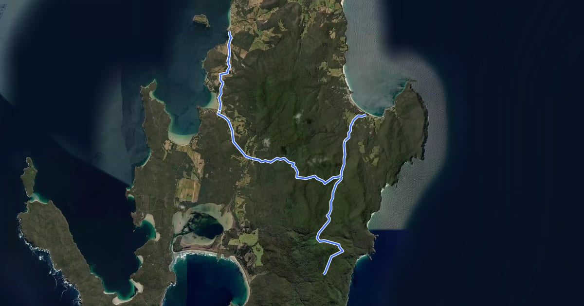 Маршрут Bruny Island South на спутниковом снимке