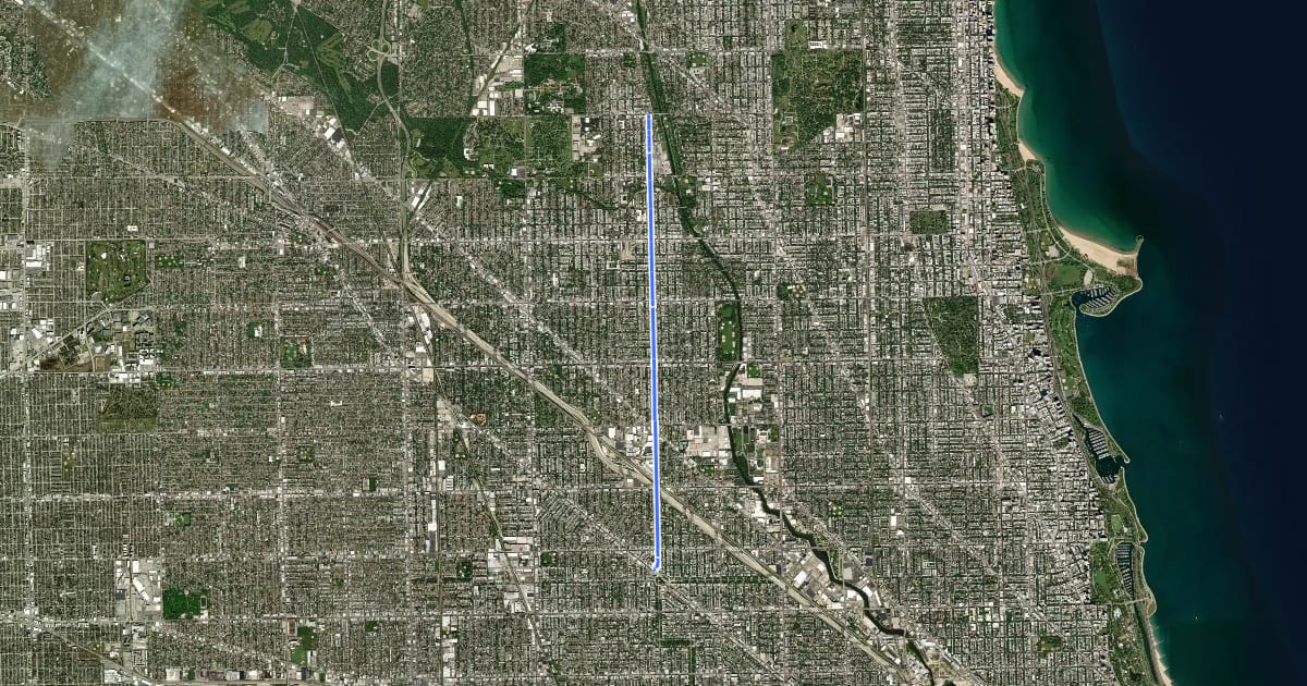 Маршрут Bryn Mawr Avenue - Logan Square на спутниковом снимке
