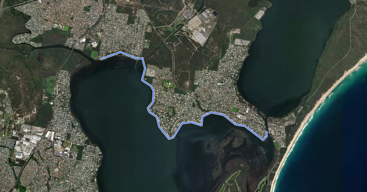 Маршрут Budgewoi Lake Cycleway на спутниковом снимке