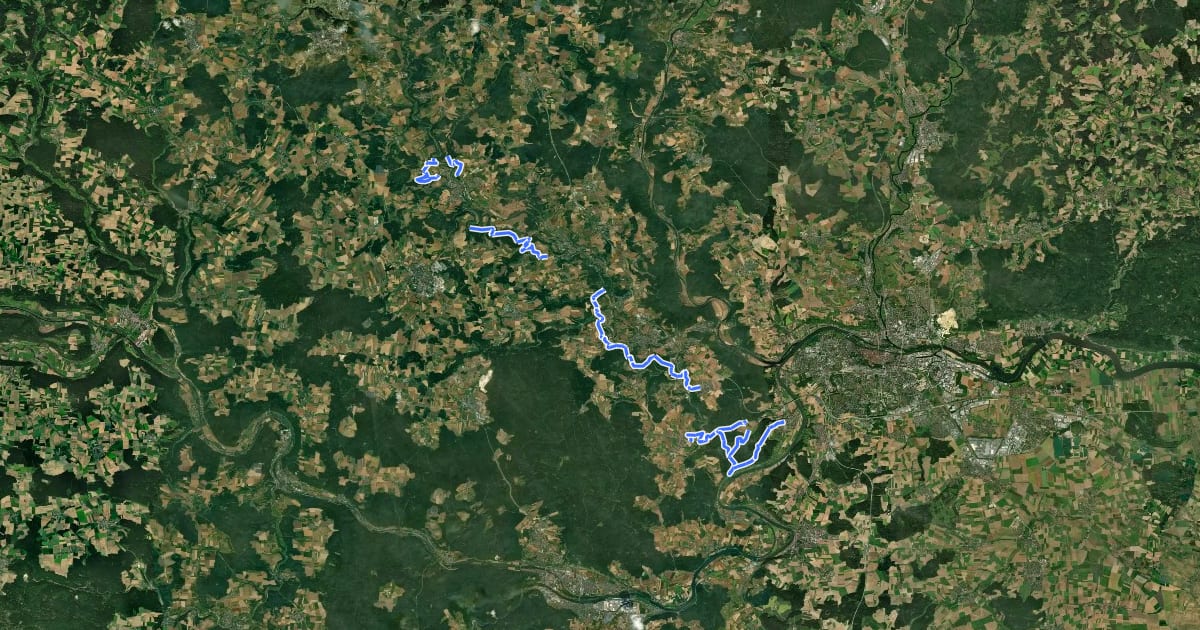 Маршрут Burgensteig 2: durch das Tal der Schwarzen Laber (Rote Feder) на спутниковом снимке