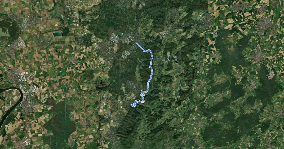 Маршрут Burgensteig Bergstraße Etappe 1 на спутниковом снимке