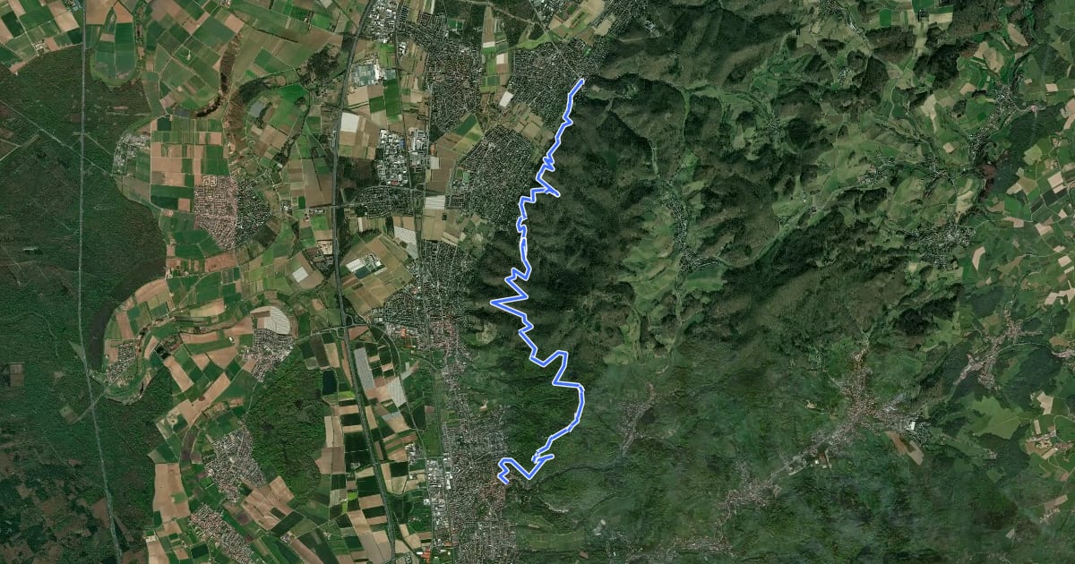 Маршрут Burgensteig Bergstraße Etappe 2 на спутниковом снимке