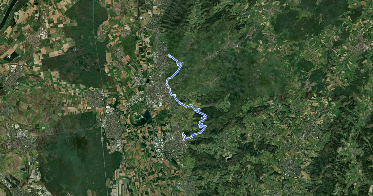 Маршрут Burgensteig Bergstraße Etappe 3 на спутниковом снимке