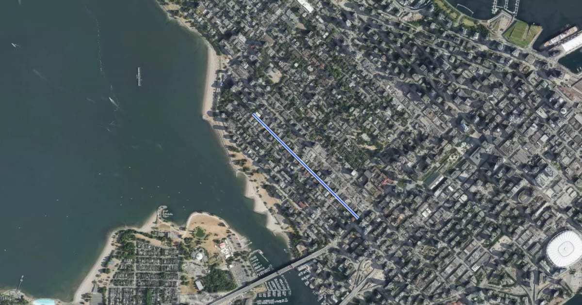 Маршрут Burnaby Bikeway на спутниковом снимке