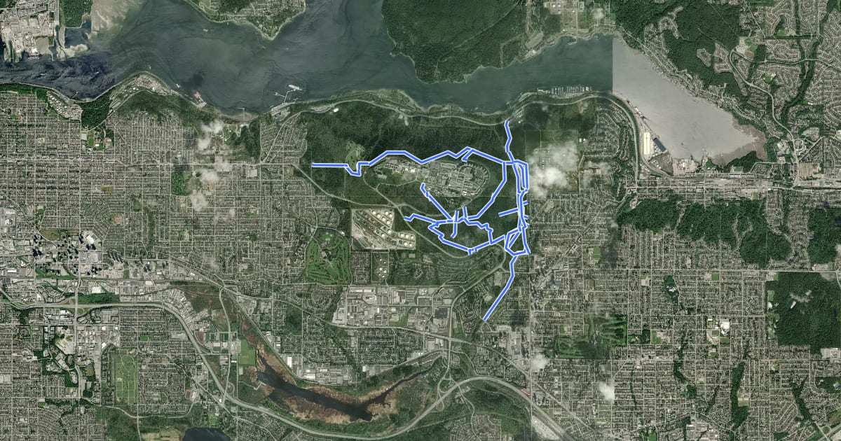 Маршрут Burnaby Mountain Bike Trails на спутниковом снимке