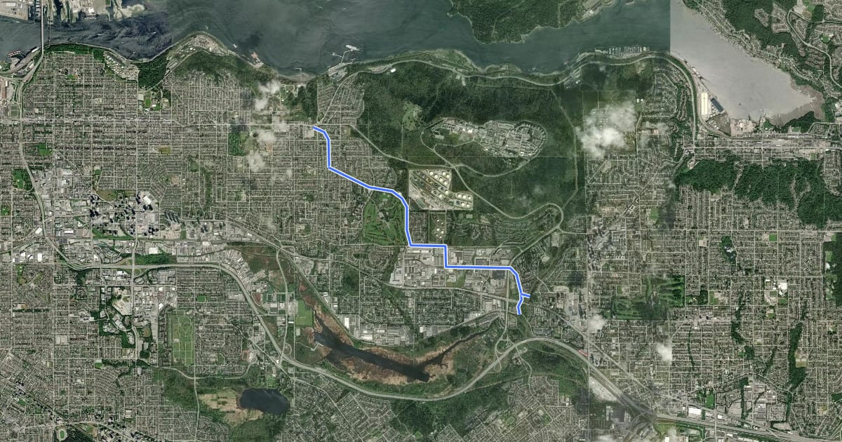 Маршрут Burnaby Mountain Urban Trail на спутниковом снимке
