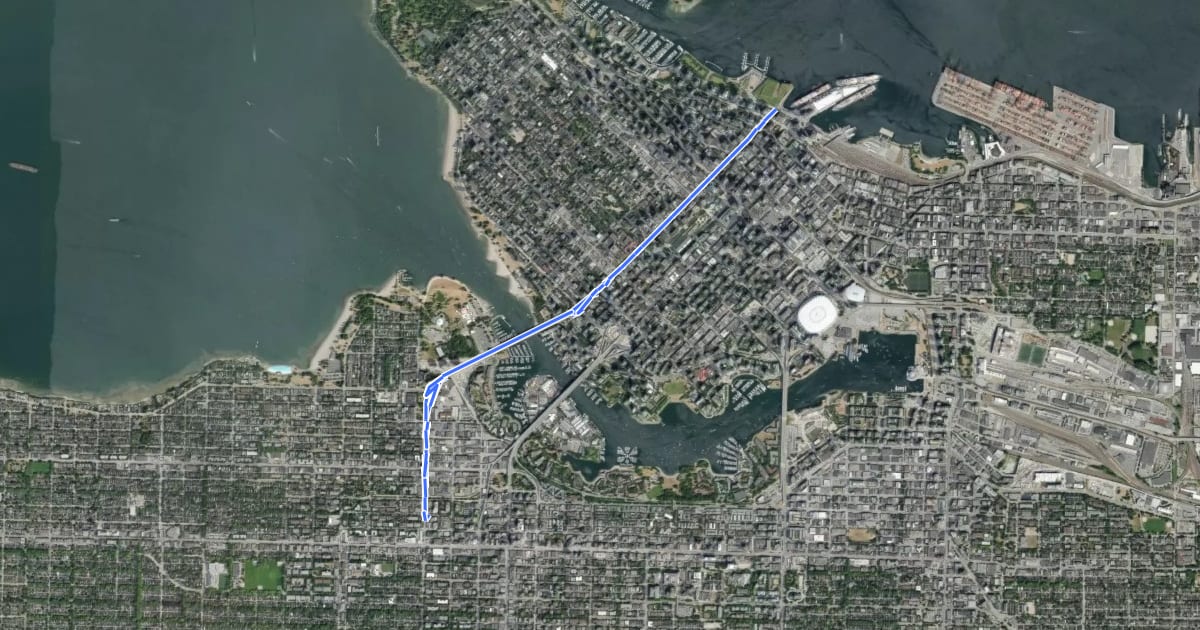 Маршрут Burrard Bikeway на спутниковом снимке