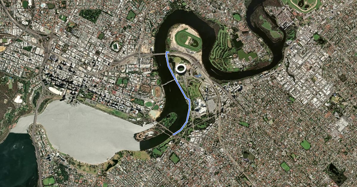 Маршрут Burswood Foreshore Shared Path на спутниковом снимке