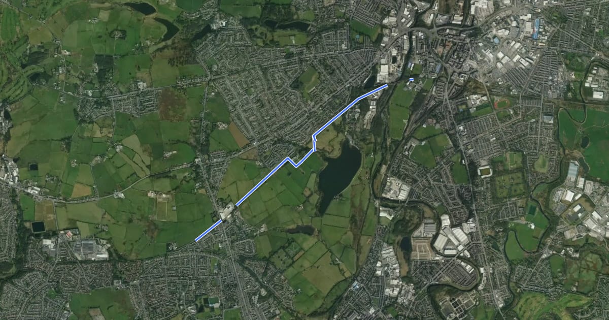 Маршрут Bury to Bolton Cycleway на спутниковом снимке