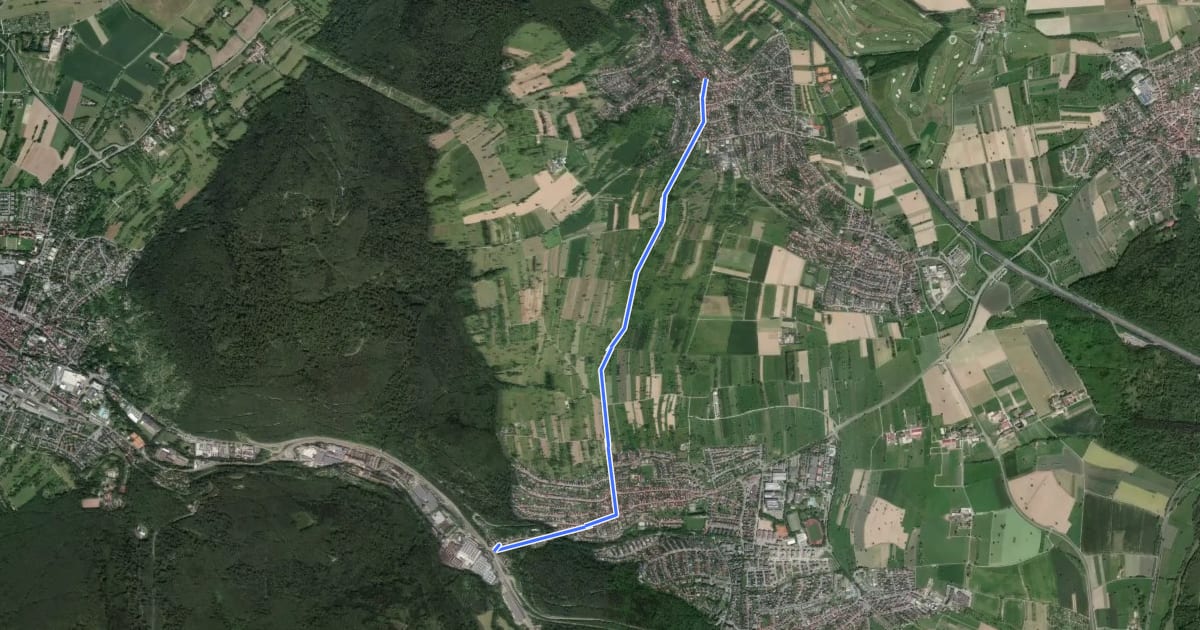 Маршрут Busenbach-Grünwettersbach на спутниковом снимке