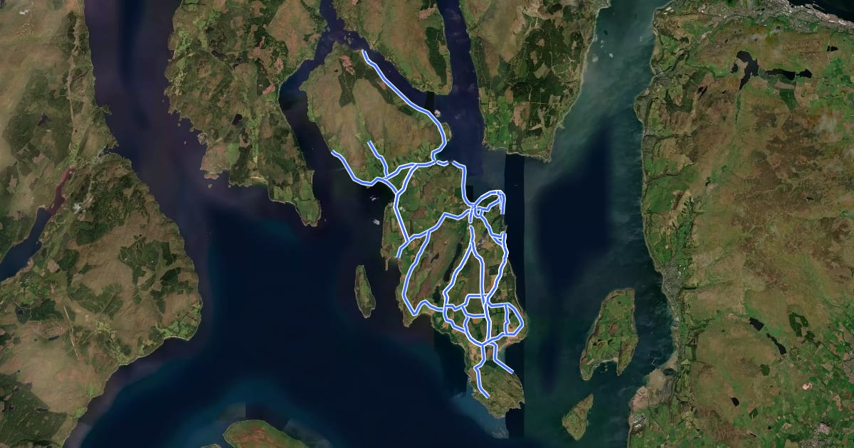 Маршрут Bute Cycle Network на спутниковом снимке