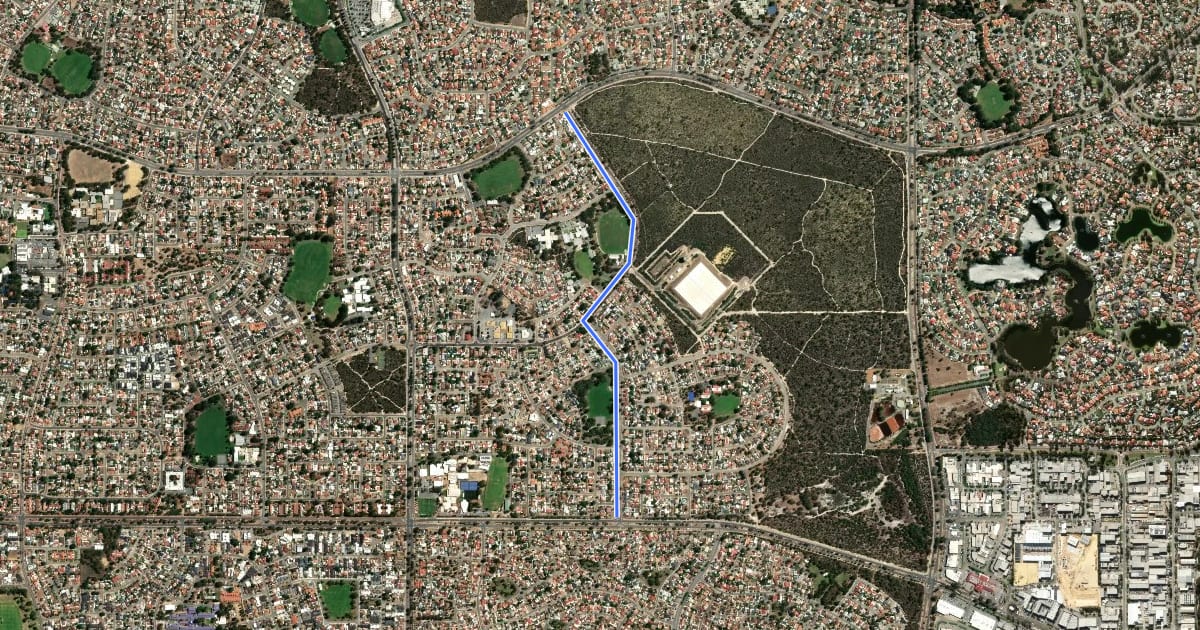 Маршрут Butterworth/Koondoola Avenue Shared Paths на спутниковом снимке