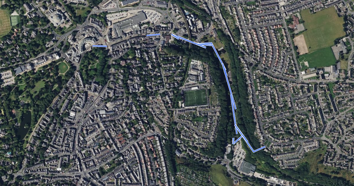 Маршрут Buxton Cycle Route 2 на спутниковом снимке