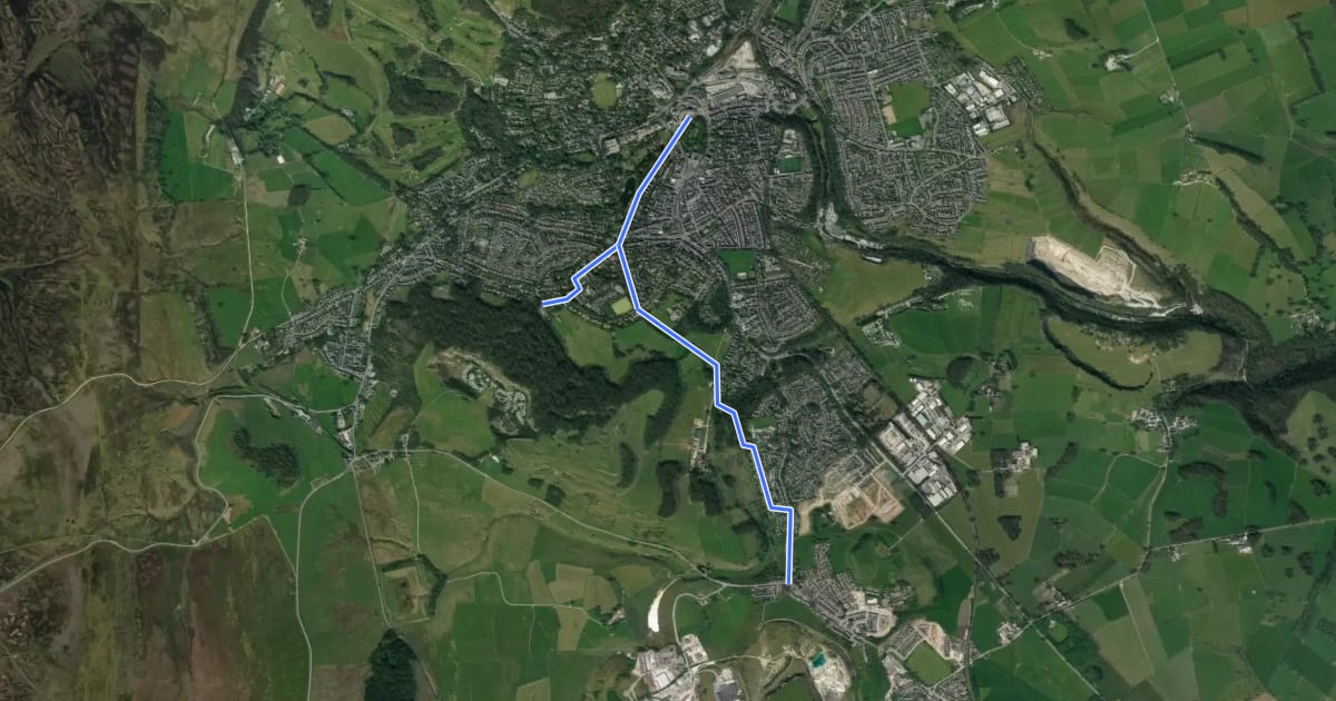 Маршрут Buxton Cycle Route 3 на спутниковом снимке